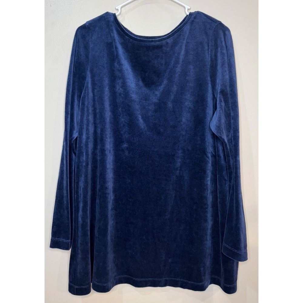 Pure Jill Velour‎ Tunic Top Navy Blue Pima Cotton Blend Long Sleeve Size Large